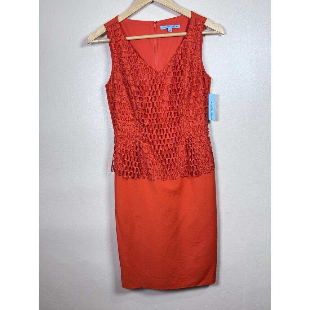 NWT Antonio Melani Sheath Dress V Neck Geometric Cutout 2 Career Office Peplum